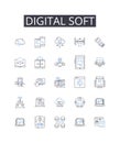 Digital soft line icons collection. Electronic silky, Virtual smooth, Computerized gentle, Online malleable, Cyber