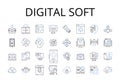 Digital soft line icons collection. Electronic silky, Virtual smooth, Computerized gentle, Online malleable, Cyber