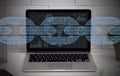 Digital software development, internet technology. Software, app, blockchain, programming on laptop with binary code Royalty Free Stock Photo