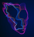 Digital soul of machine, Artificial Intelligence software visualization of human head made of dotted particles flowing wave lines