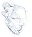 Digital soul of machine, Artificial Intelligence software visualization of human head made of dotted particles flowing wave lines