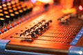 Digital sound station control panel, equalizer, mixer and professional equipment, bokeh light background, selective focus Royalty Free Stock Photo