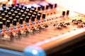 Digital sound station control panel, equalizer, mixer and professional equipment, bokeh light background, selective focus Royalty Free Stock Photo