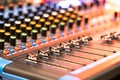 Digital sound station control panel, equalizer, mixer and professional equipment, bokeh light background, selective focus Royalty Free Stock Photo