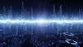 Digital sound wave visualization with glowing circuit board patterns audio equalizer Royalty Free Stock Photo