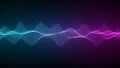 Digital Sound Waveform Visualization with Cyan and Magenta Particles on Dark Background Royalty Free Stock Photo