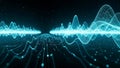 Digital Sound Waveform Visualization with Glowing Blue Lines and Particles abstract Royalty Free Stock Photo