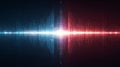 Digital soundwave with white waveform and vertical equalizer bars on blue to red gradient Royalty Free Stock Photo