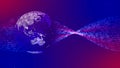 Digital Space Blue Red Shiny Square Dotted Globe World Map Side Of Asia And Australia On Twisted Star Dots Plane Lines