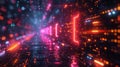 digital futurism, digital space with futuristic geometric shapes and neon lights, creating a technology abstract