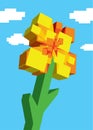 Digital square 8 bit flower over the sky