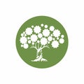 digital star circle green tree logo and icon