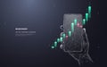Digital stock market graph chart in a smartphone on dark gray