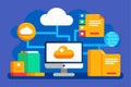 Digital storage icons with a computer and cloud, showcasing organized file management and data access Folder icon set with Royalty Free Stock Photo
