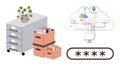 Digital Storage Transition Concept with Cloud Networking, Filing Cabinet, and Password Security Royalty Free Stock Photo