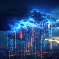 Digital Storm, The Electrifying Future of Urban Landscapes Royalty Free Stock Photo