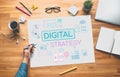 Digital strategy or business online concepts with young person thinking and planning platform ideas Royalty Free Stock Photo