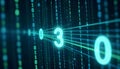 Digital stream of binary code with glowing numbers and lines, representing data flow Royalty Free Stock Photo