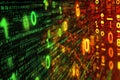 Digital stream of binary code in green and red hues Royalty Free Stock Photo