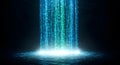 Digital Stream with Binary Numbers Flowing Into Water with Bright Light Royalty Free Stock Photo