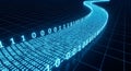 Digital stream of blue binary code data flows flowing like a river, representing data, technology, Abstract digital technology Royalty Free Stock Photo