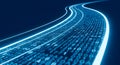 Digital stream of blue binary code data flows flowing like a river, representing data, technology, Abstract digital technology Royalty Free Stock Photo