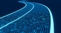 Digital stream of blue binary code data flows flowing like a river, representing data, technology, Abstract digital technology Royalty Free Stock Photo