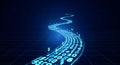 Digital stream of blue binary code data flows flowing like a river, representing data, technology, Abstract digital technology Royalty Free Stock Photo