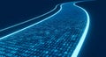 Digital stream of blue binary code data flows flowing like a river, representing data, technology, Abstract digital technology Royalty Free Stock Photo