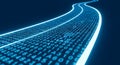 Digital stream of blue binary code data flows flowing like a river, representing data, technology, Abstract digital technology Royalty Free Stock Photo