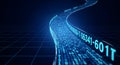 Digital stream of blue binary code data flows flowing like a river, representing data, technology, Abstract digital technology Royalty Free Stock Photo
