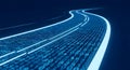 Digital stream of blue binary code data flows flowing like a river, representing data, technology, Abstract digital technology Royalty Free Stock Photo