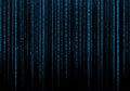 Digital stream. Blue binary code (0 and 1) sequences flowing downward on a black background. Royalty Free Stock Photo