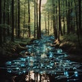 Digital Stream in the Forest, Nature Meets Technology Royalty Free Stock Photo