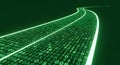 Digital stream of green binary code data flows flowing like a river, representing data, technology, Abstract digital technology Royalty Free Stock Photo