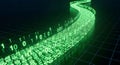 Digital stream of green binary code data flows flowing like a river, representing data, technology, Abstract digital technology Royalty Free Stock Photo