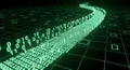 Digital stream of green binary code data flows flowing like a river, representing data, technology, Abstract digital technology Royalty Free Stock Photo