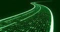 Digital stream of green binary code data flows flowing like a river, representing data, technology, Abstract digital technology Royalty Free Stock Photo