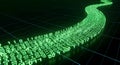 Digital stream of green binary code data flows flowing like a river, representing data, technology, Abstract digital technology Royalty Free Stock Photo