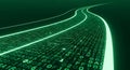 Digital stream of green binary code data flows flowing like a river, representing data, technology, Abstract digital technology Royalty Free Stock Photo