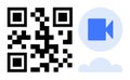 QR Code with Video Icon and Cloud Symbol Digital Connectivity and Media Sharing Royalty Free Stock Photo