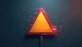 Digital stylized caution sign, yellow triangle with red border. Shows glitching data, pixel effects, tech error. Online risk, Royalty Free Stock Photo