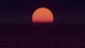 Animation of sun on sunset and dawn on white grid moving on foggy background.