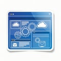 Digital system management interface with cloud computing, gear icons, and communication elements Royalty Free Stock Photo