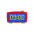 Digital table clock icon, cartoon style