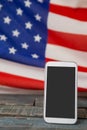 Digital tablet on American flag Royalty Free Stock Photo