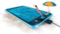 Digital tablet as water pool as vacation and communication concept Royalty Free Stock Photo