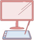 Digital tablet and computer monitor. Device with stylus for drawing and broadcasting to screen Royalty Free Stock Photo