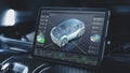 Tablet computer screen shows 3D render of software for car developing