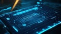 Digital tablet displaying advanced data analytics in a technology focused environment at night. Generative AI Royalty Free Stock Photo